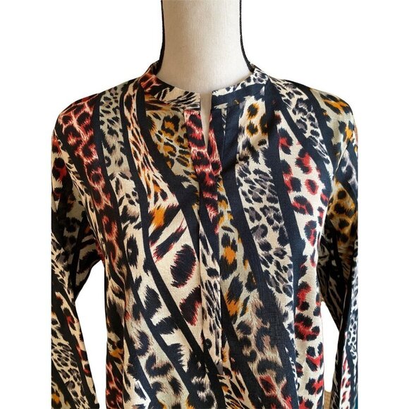 Animal print leopard long sleeves shift shirt-dress kaftan tunic kurta XS/S - Picture 6 of 12